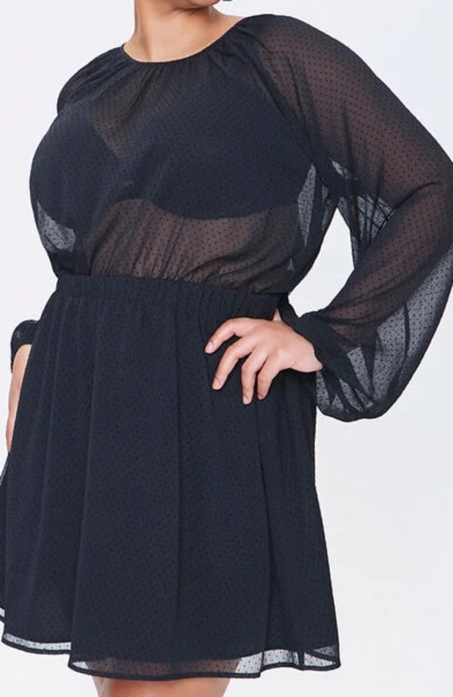Plus Size Sheer Dotted Mini Dress